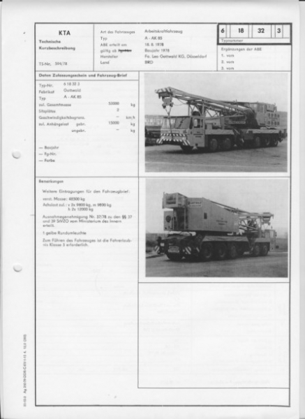 Autodrehkran GOTTWALD A-AK 85, ab 1978, KTA Typenblatt