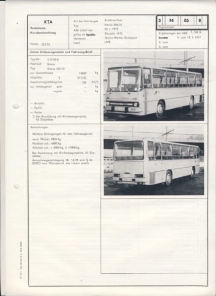 Kraftomnibus IKARUS 255.72, Budapest Ungarn, ab 1973