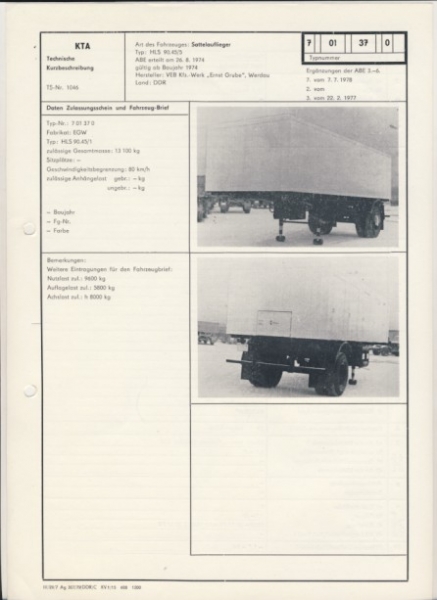 Sattelauflieger HLS 90.45/5, ab 1974, VEB Kfz.- Werk "Ernst Grube" Werdau