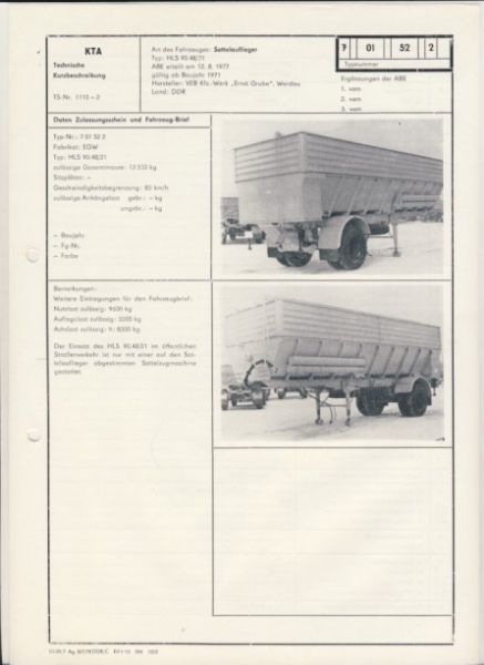 Sattelauflieger HLS 90.48/21, ab 1977, VEB Kfz.- Werk "Ernst Grube" Werdau