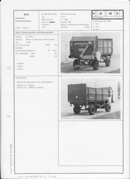 Mehrachsanhänger H 223, Maszyn do Nawozenia Mineralnego Brzeg, VR Polen, ab 1979
