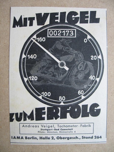 Veigel Tachometerfabrik Stuttgart- Bad Cannstatt, 1939