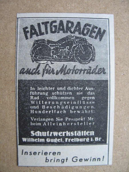 Faltgaragen, Wilhelm Gugel Freiburg i. Br., 1939