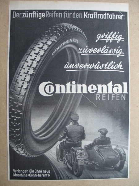Continental Reifen, Inserat 1939