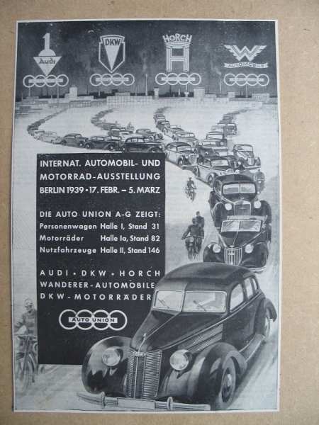 Audi, DKW, Horch, Wanderer, Inserat 1939