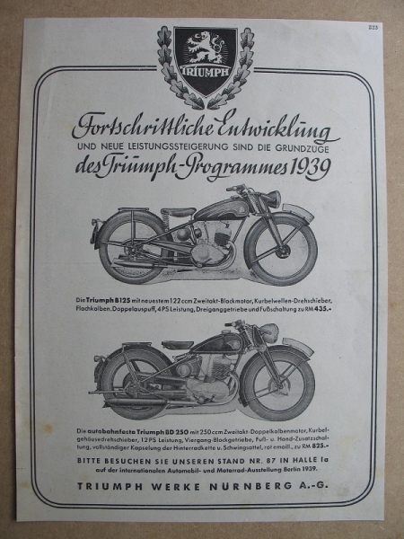Triumph Werke Nürnberg, B 125, BD 250, 1939