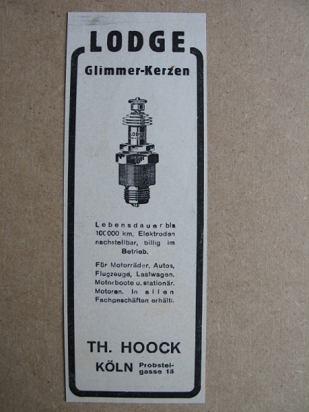 Lodge Glimmer- Kerzen, Th. Hoock Köln, 1938