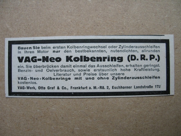 VAG- Werk Otto Graf & Co. Frankfurt, 1938