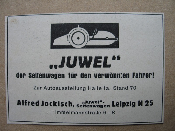 JUWEL Seitenwagen, Alfred Jockisch Leipzig, 1938