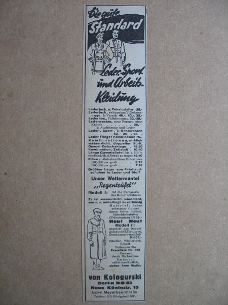 Leder- Sport- und Arbeitskleidung, von Kologurski Berlin, 1938