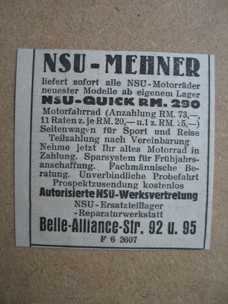 NSU- Mehner, Berlin, 1938