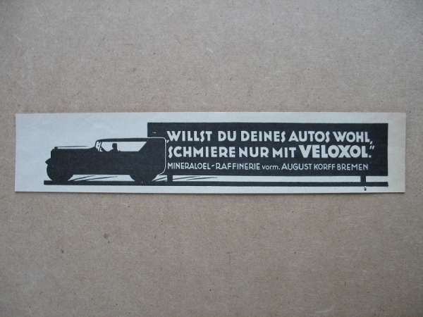 VELOXOL, Mineraloel- Raffinerie, vorm. August Korff Bremen, 1928