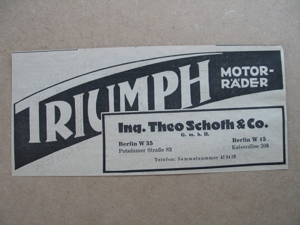 TRIUMPH Motorräder, Theo Schoth Berlin, 1939 #1