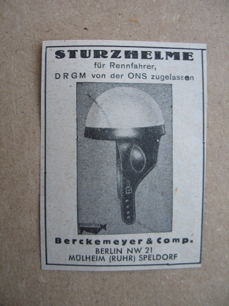 Sturzhelme für Rennfahrer, Berckemeyer Berlin, Mülheim, Speldorf, 1939 #1