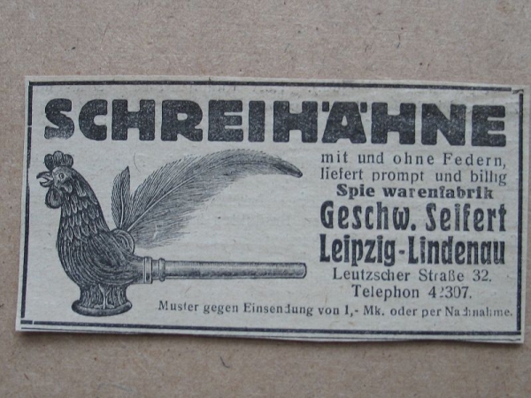 Geschwister Seifert Spielwarenfabrik Leipzig- Lindenau, Schreihähne, 1925 #2