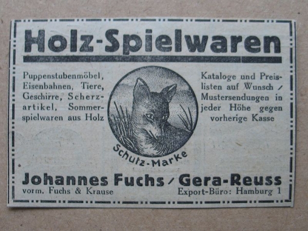 Holz- Spielwaren Johannes Fuchs Gera- Reuss, 1925 #2