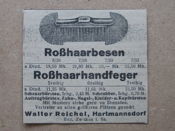 Walter Reichel Hartmannsdorf, Roßhaarbesen, Bürsten, 1925 #2