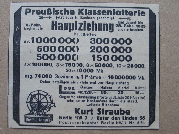 Preußische Klassenlotterie, Kurt Straube Berlin