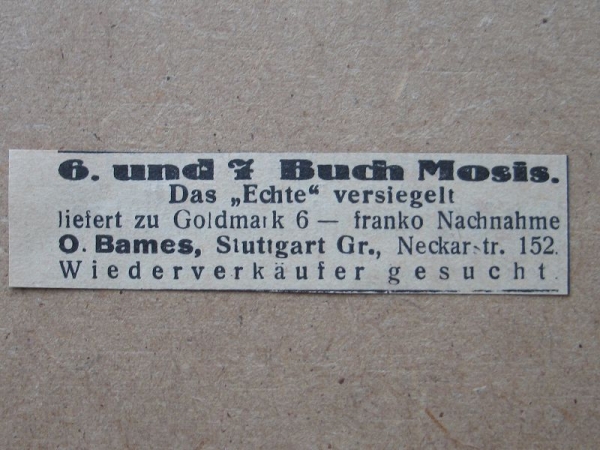6. und 7. Buch Mosis, O. Bames Stuttgart