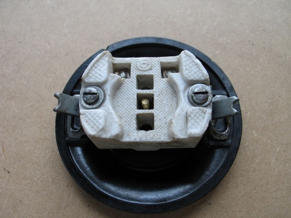 Steckdose Bakelit, Unterputz, schwarz, rund, kein Schuko, #33