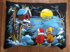 Kissen, Sofakissen, DDR um 1970, Vogelhaus, Winterlandschaft
